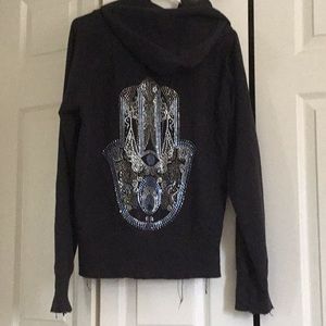 Studded hands of hamsa evil eye zip up
